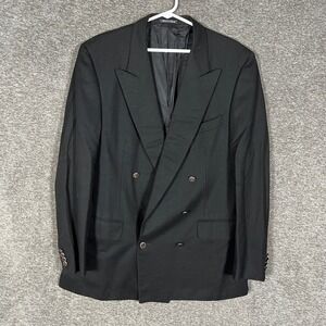 Ermenegildo Zegna Black Double Breasted Wool Blazer Overcoat‎ Italy Peak Lapel